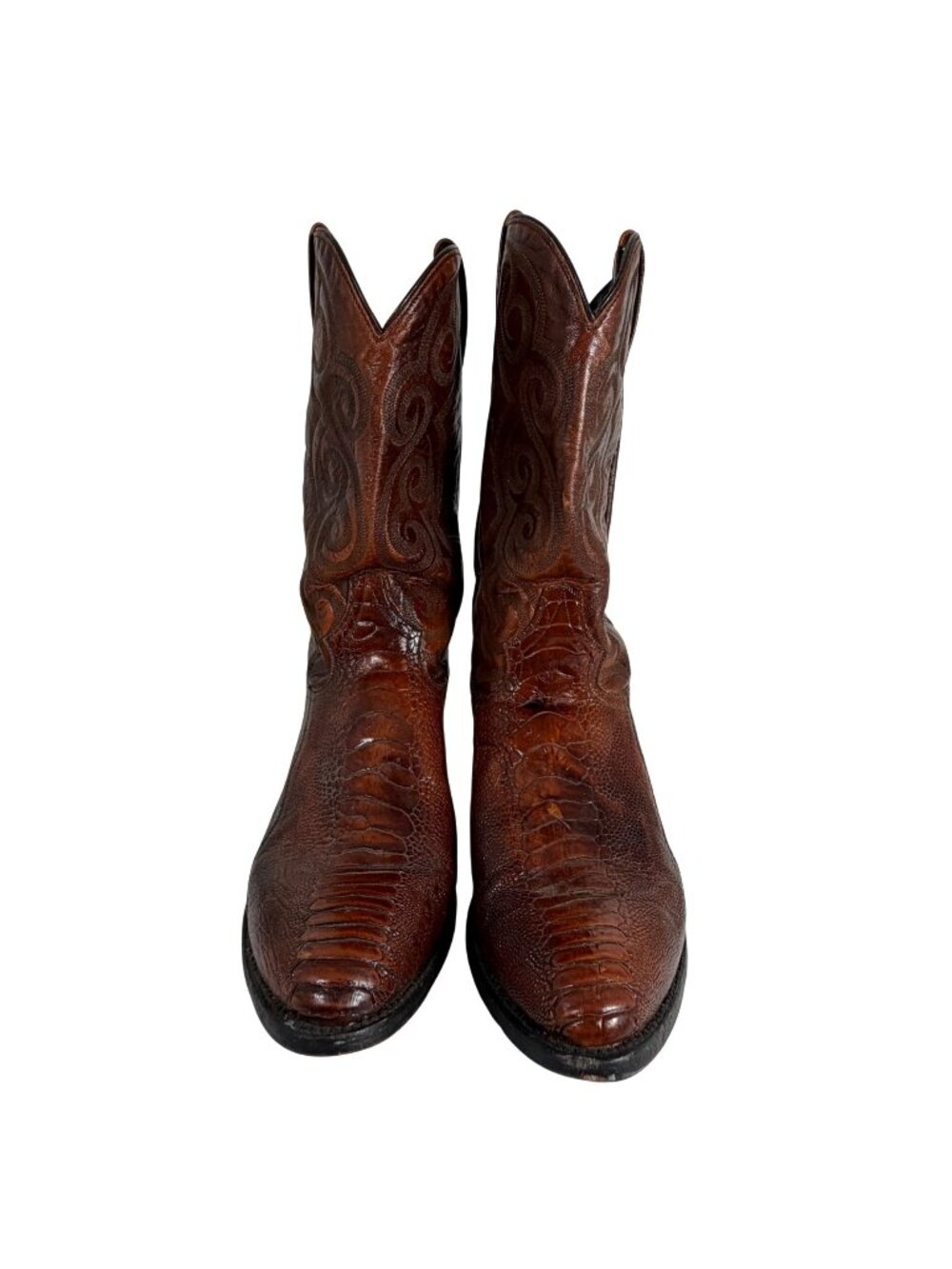 Vintage Dan Post Ostrich Leg Cowboy Boots Men’s 13 D Brown Leather 26636R
